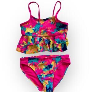 George Metallica 2 piece Swimsuit Bikini for Girls Size 6 Small Pink Blue Gold